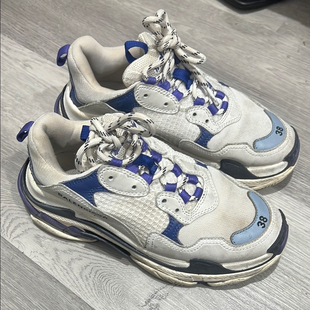 Balenciaga White and Blue Chunky Sneakers
